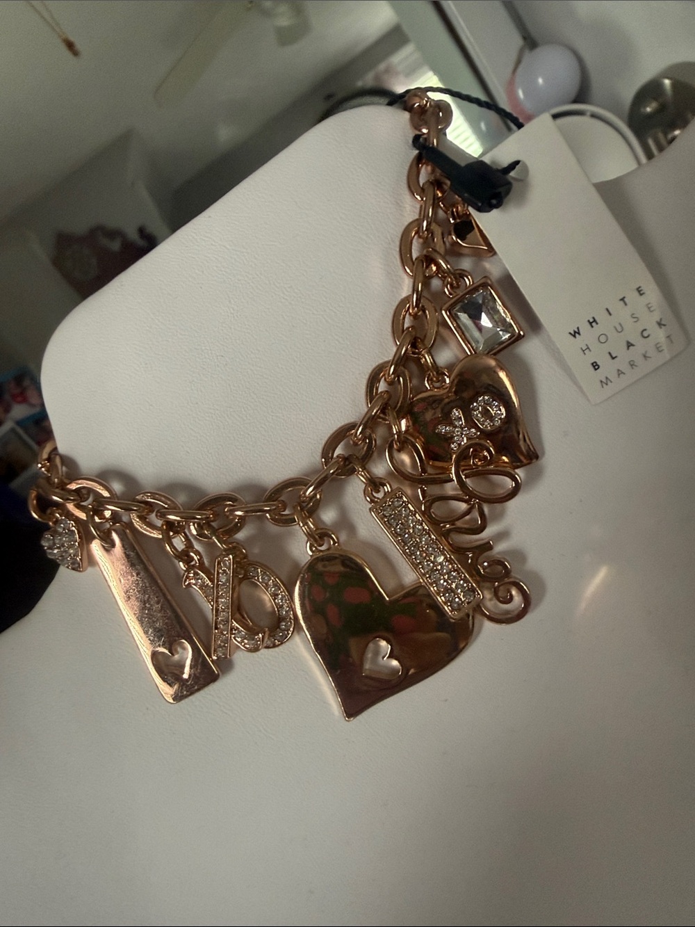 White House Black Market Rose Gold Heart & Initial Charm Bracelet